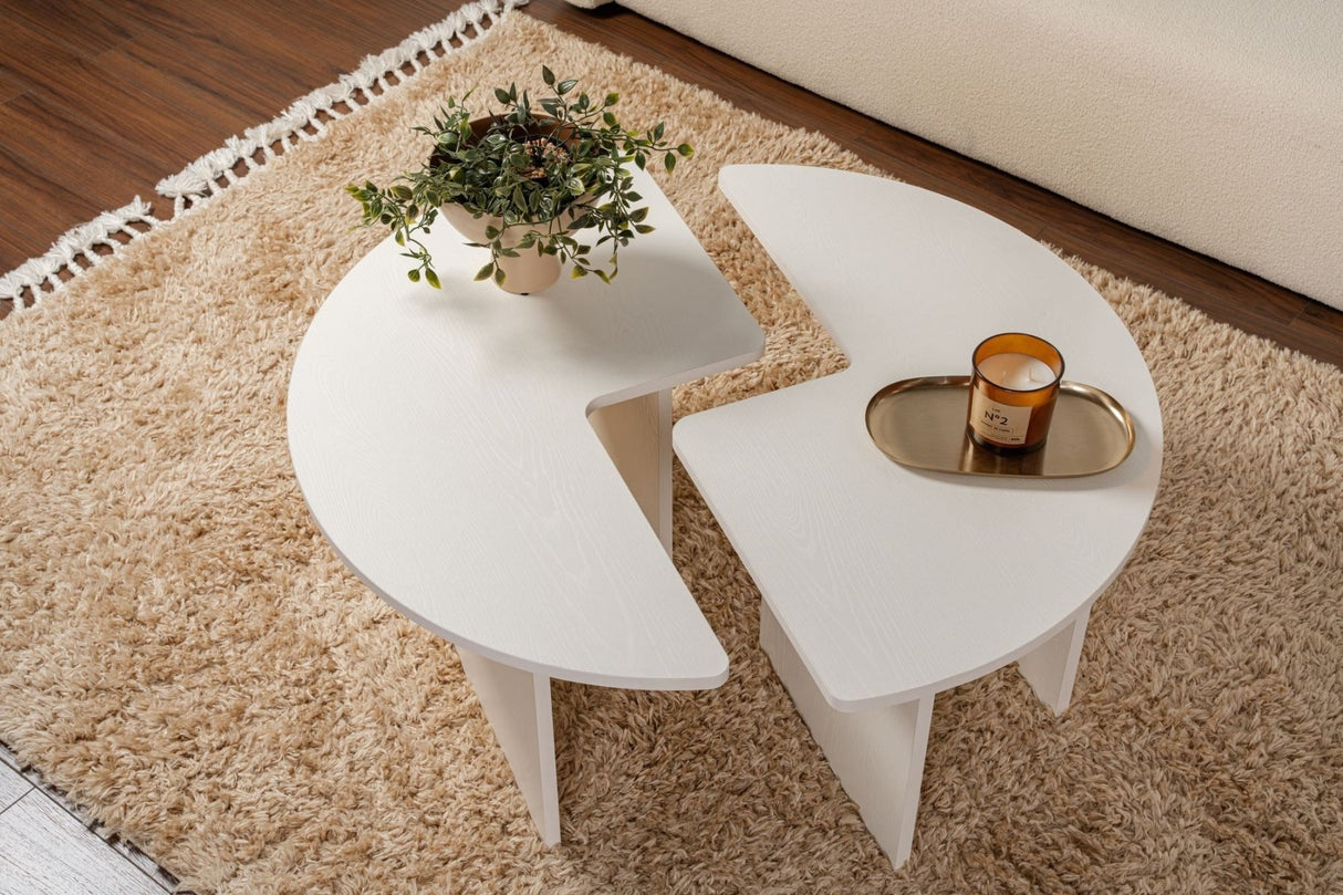 Salontafels - Ronde Salontafel Moari Houtlook Wit Melamine 90 cm - Dimehouse