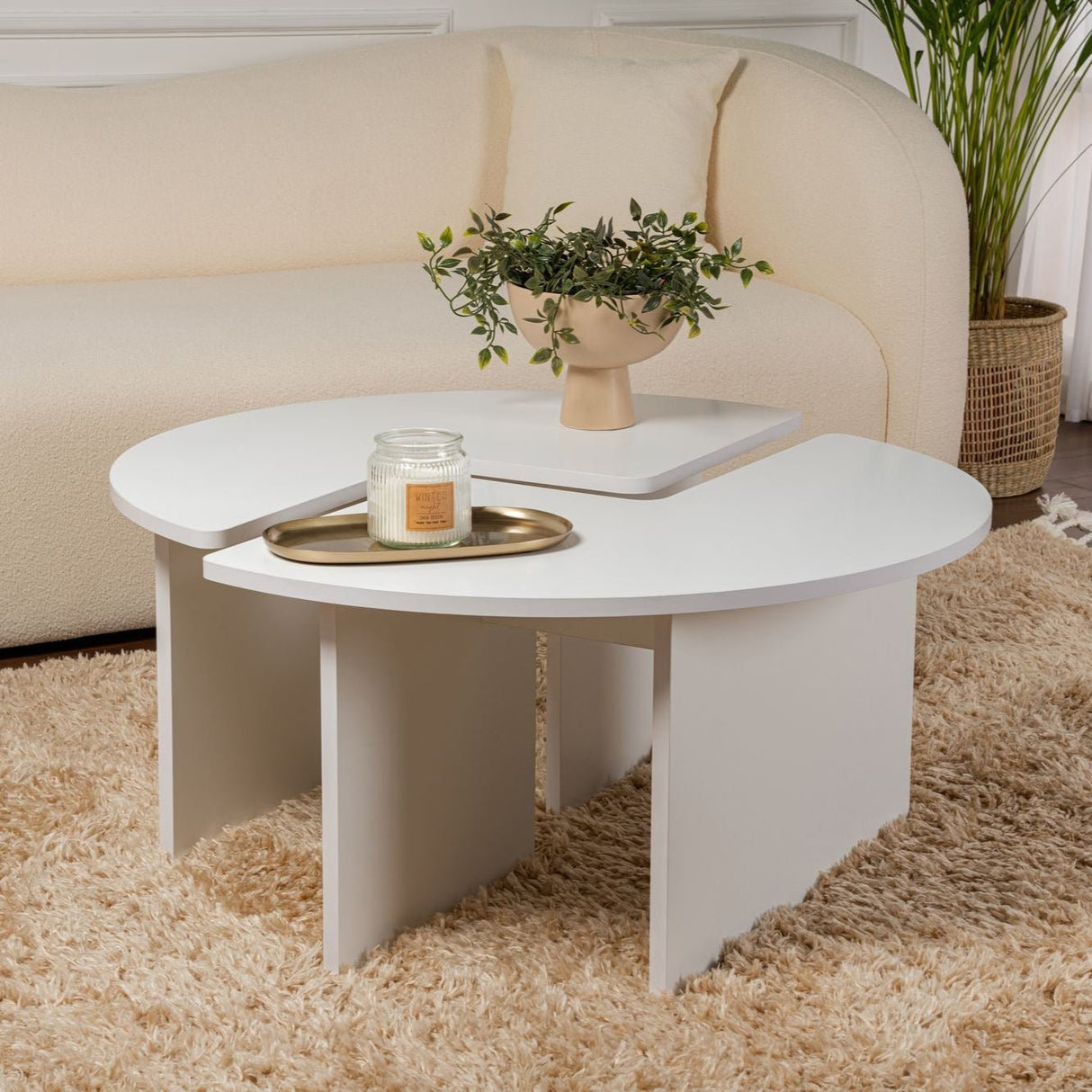 Salontafels - Ronde Salontafel Moari Wit Melamine 90 cm - Dimehouse