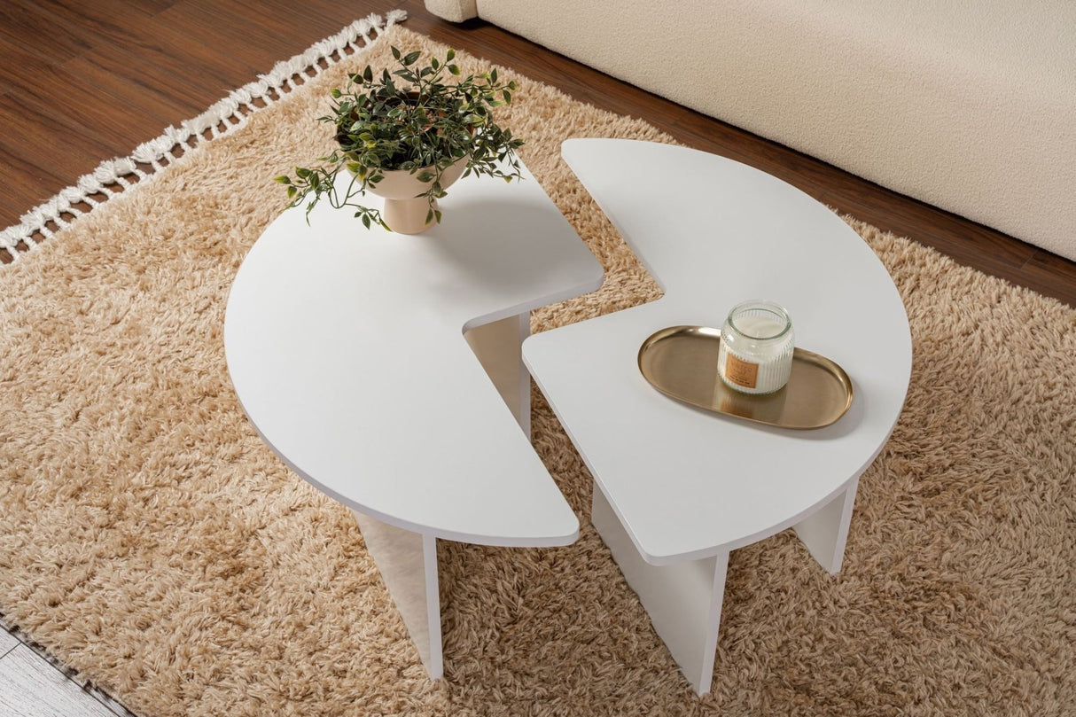 Salontafels - Ronde Salontafel Moari Wit Melamine 90 cm - Dimehouse