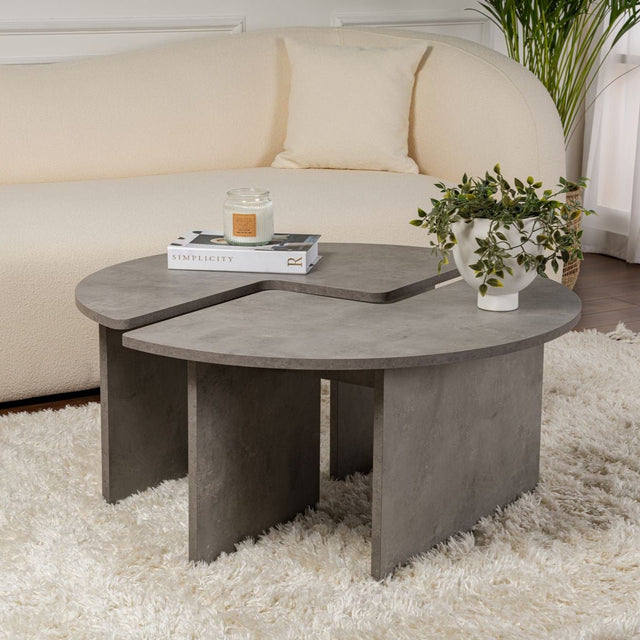 Salontafels - Ronde Salontafel Moari Beton Look Grijs Melamine 90 cm - Dimehouse