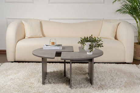 Salontafels - Ronde Salontafel Moari Beton Look Grijs Melamine 90 cm - Dimehouse