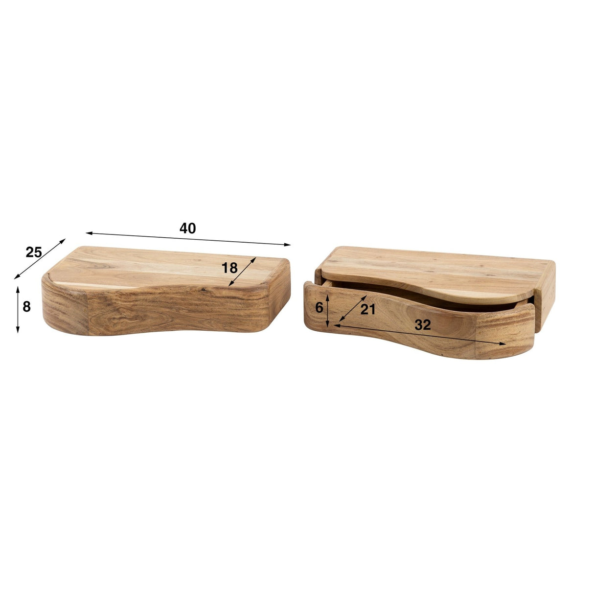 Acacia wand-nachtkastjes Nova L/R (set van 2)
