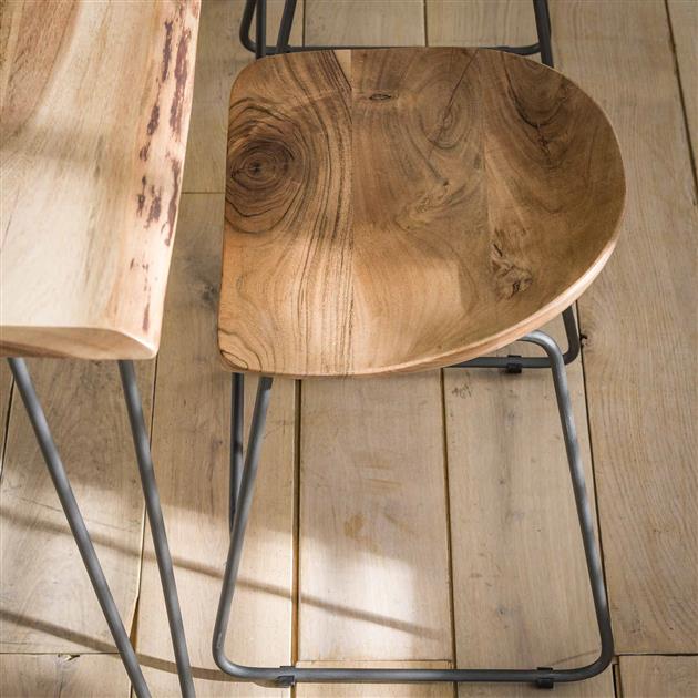 Juego de 2 Taburetes Industriales Bajos de Madera de Acacia Novi - Altura del asiento 52 cm - Sin Respaldo 