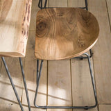 Juego de 2 Taburetes Industriales Bajos de Madera de Acacia Novi - Altura del asiento 52 cm - Sin Respaldo 