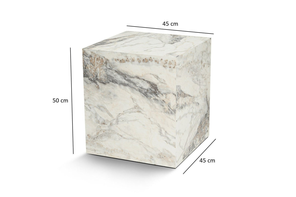 Bijzettafels - Moderne Bijzettafel Kuub Vierkant Marmerlook - 45x45x50 cm - Dimehouse