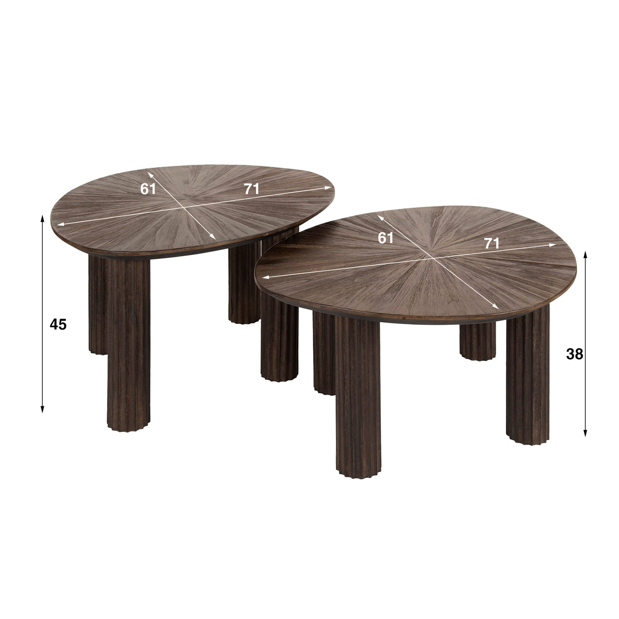 Salontafels - Salontafel set van 2 Myla Driehoekig Teakhout Bruin - Japandi - Dimehouse