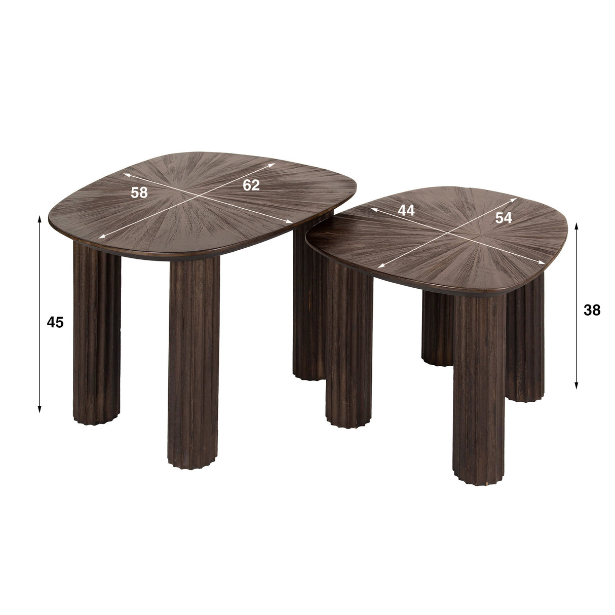 Juego de 2 mesas de salón Myla Orgánico Cuadrado de Madera de Tejo Marrón 