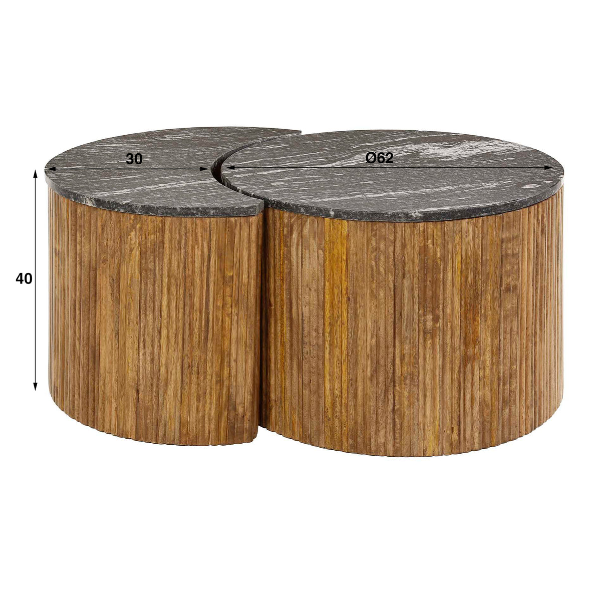 Juego de mesa de café de 2 Louis Mangohout Mármol negro Ø62-Ø30 cm