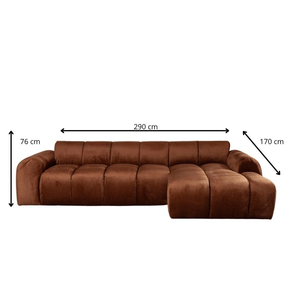 Sofás-Sofá rinconera con salón tejido textura terciopelo cobre - rayas - derecha - Brix -Dimehouse