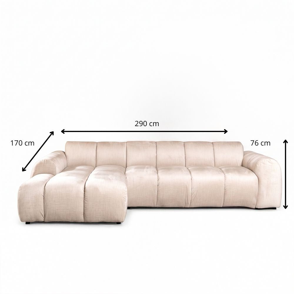 Sofás-Sofá rinconera con salón tejido textura terciopelo beige - rayas - izquierda - Brix-Dimehouse