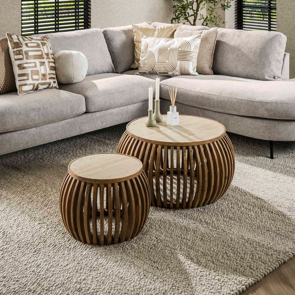 Vento Curve Mesa de centro Ø75 de mango macizo conjunto de 2 