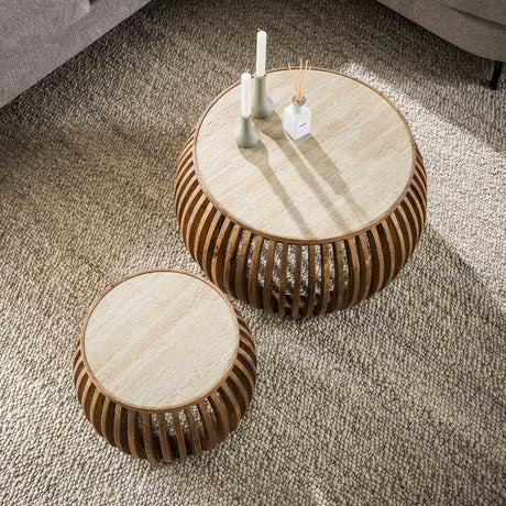 Vento Curve Salontafel Ø75 massief mango zand set van 2