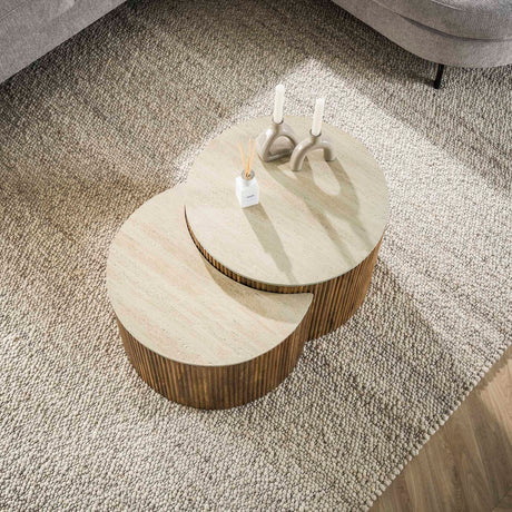 Vento Halfrond Salontafel Set Ø60 Massief Mango Zand