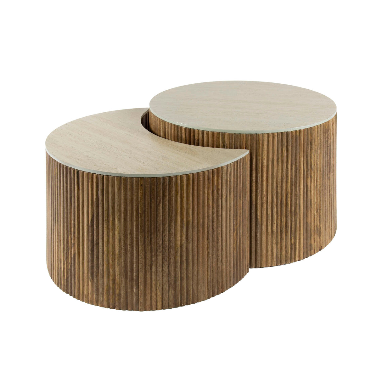 Conjunto de mesa de centro de media luna Vento con 60 de mango macizo y acabado en arena 