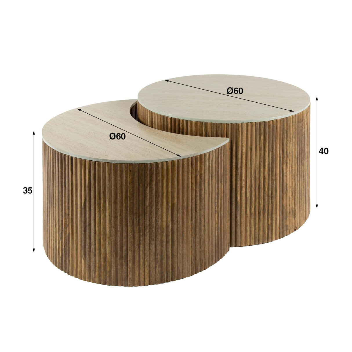 Conjunto de mesa de centro de media luna Vento con 60 de mango macizo y acabado en arena 