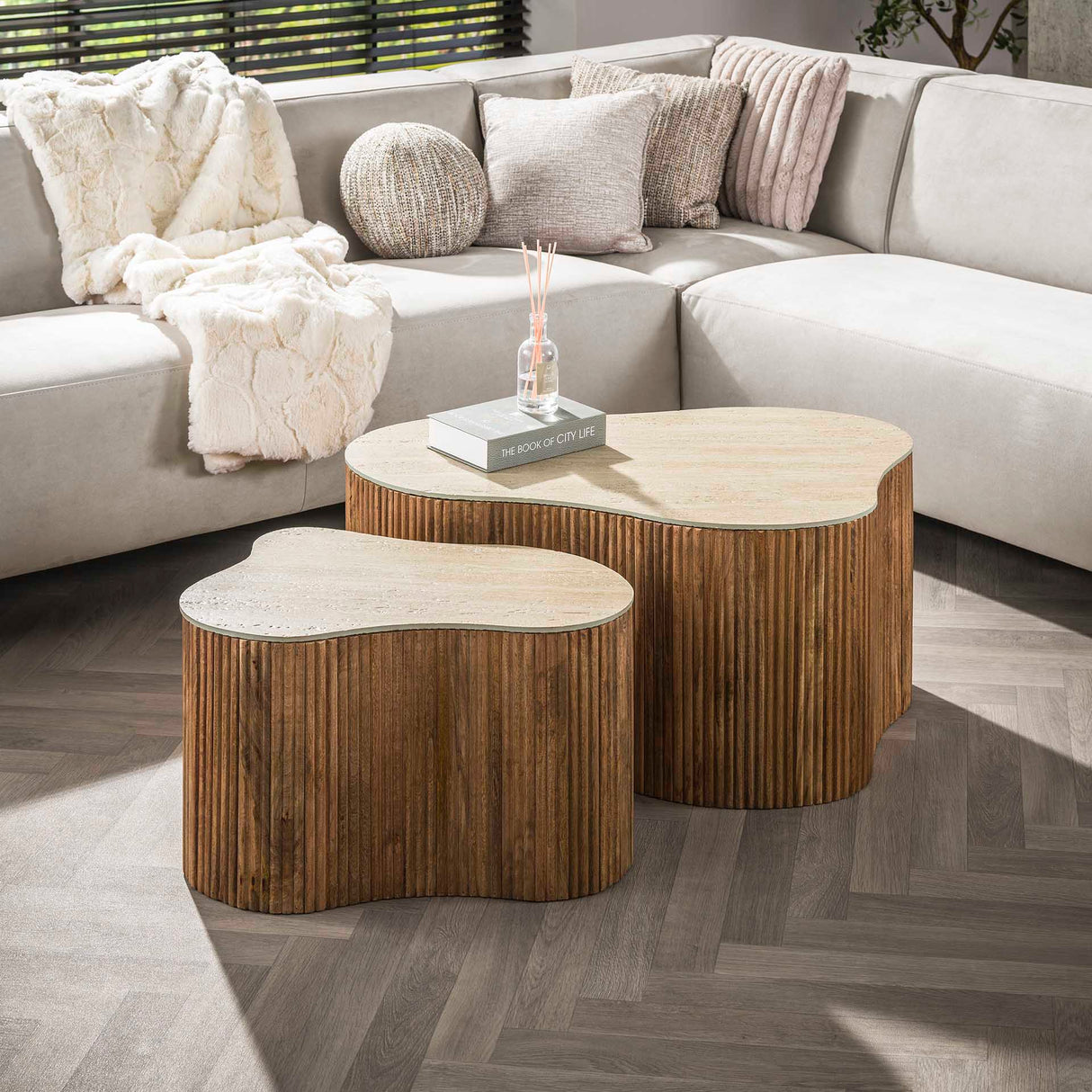 Conjunto de mesas de centro Mango Duo en madera maciza Arena 