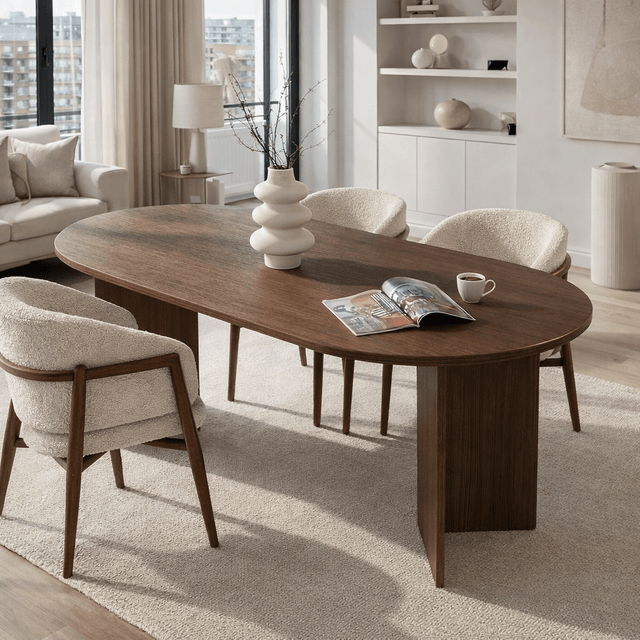 Eettafels - Ovale eettafel walnoot melamine - Japandi - 180x89,5x75 cm - Sota - Dimehouse
