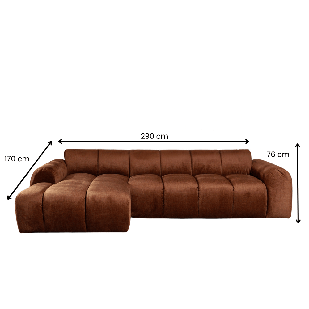 Sofás-Sofá rinconera con salón tejido textura terciopelo cobre - rayas - izquierda - Brix -Dimehouse