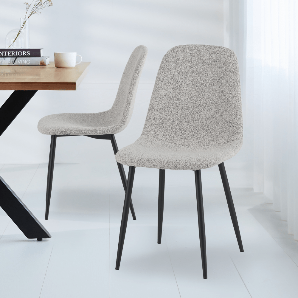 Juego de 4 Sillas de Comedor Escandinavas Natural Melange de Tela Bouclé Swift - Sin Apoyabrazos 