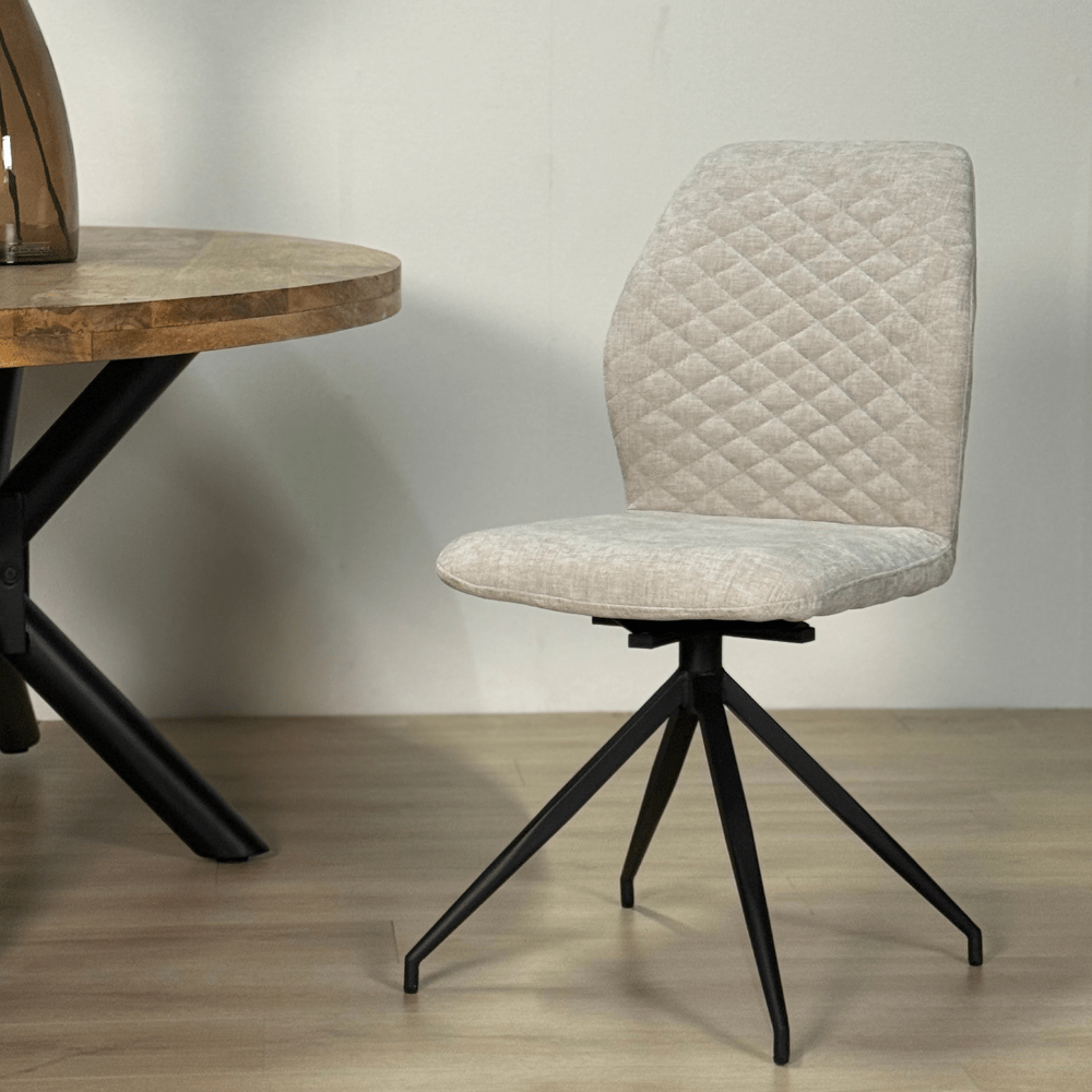 Silla de comedor giratoria de color gris claro, tela chenilla Charly 