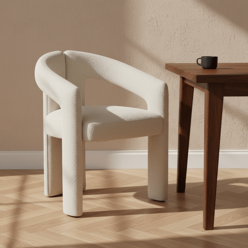 Diseño Silla de Comedor Marfil Bouclé Marrón - Tejido Completo 