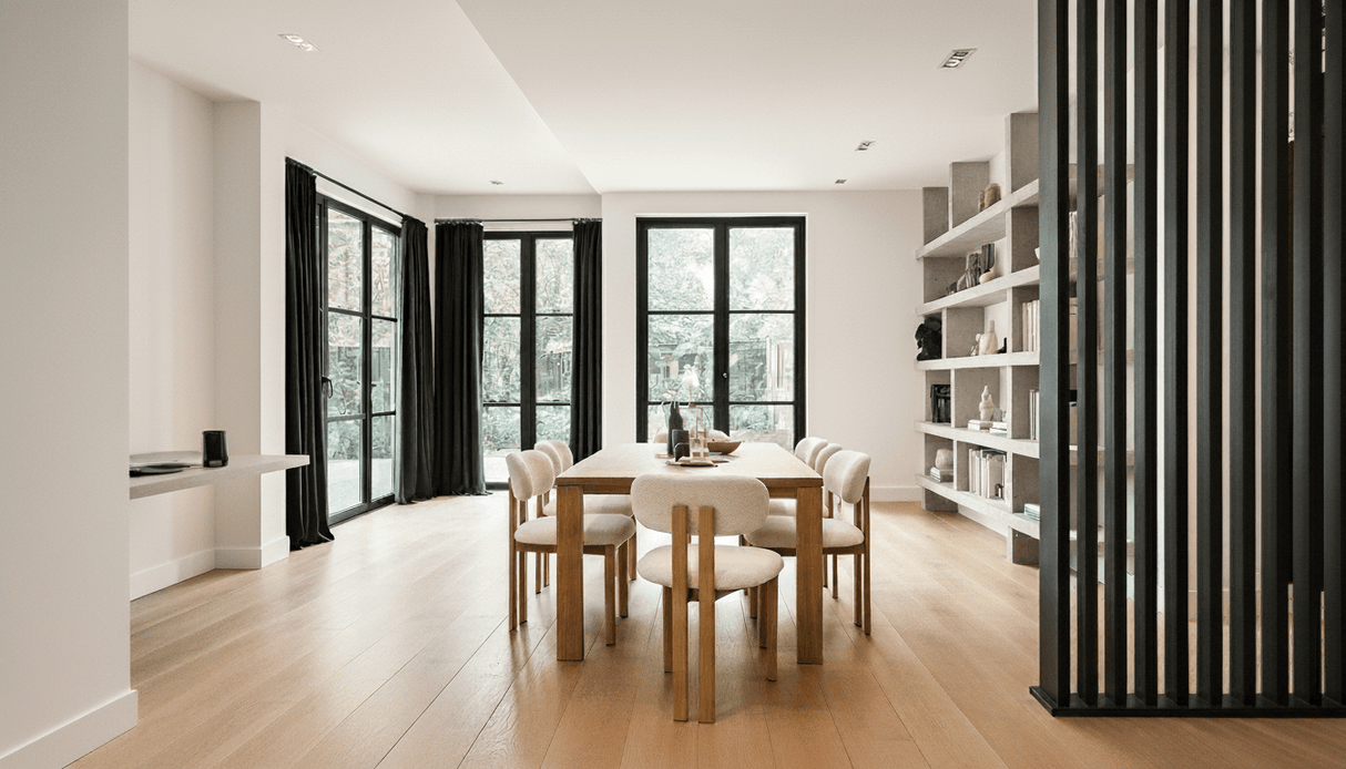 Silla de comedor Japandi Miyo Bouclé Marfil - Estructura de aspecto nogal 