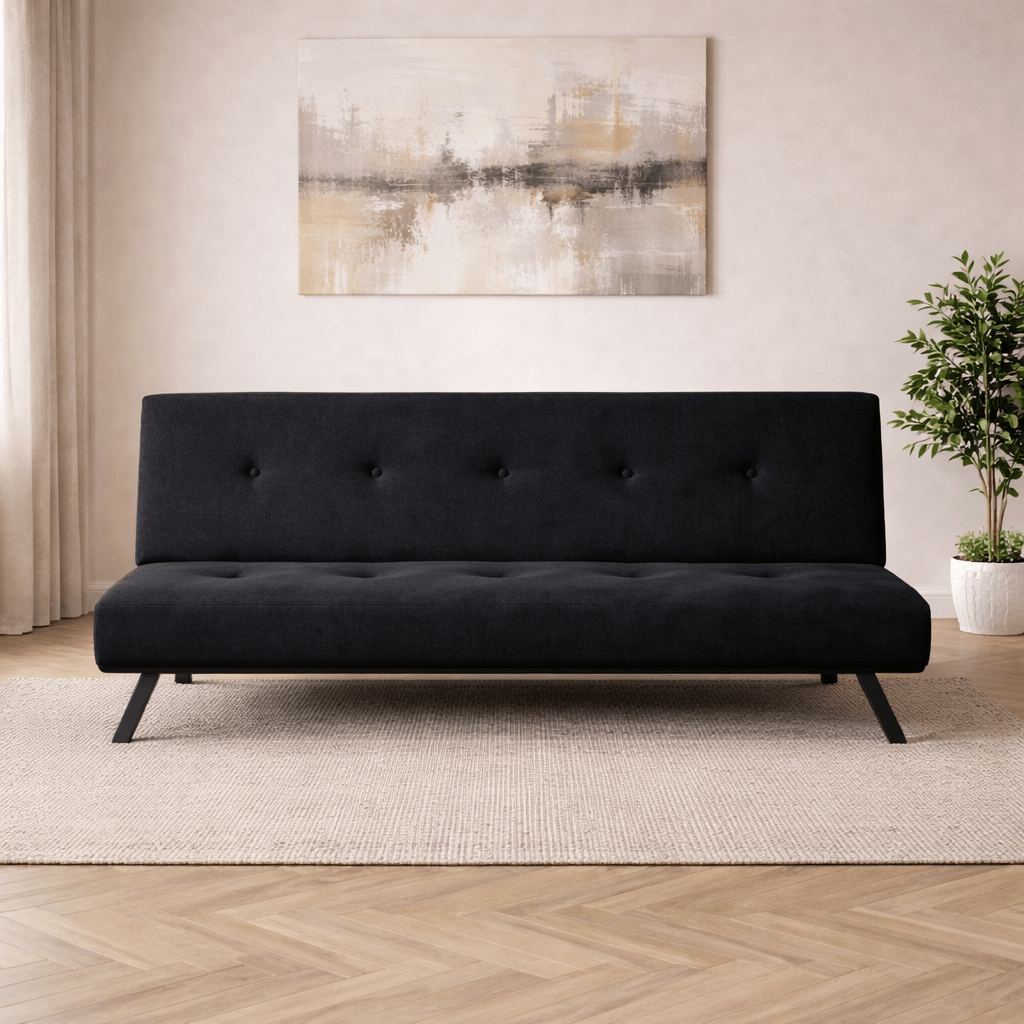 Sofá cama de 3 plazas Zoly negro de tela - 180 cm - Sin reposabrazos - Acolchado 