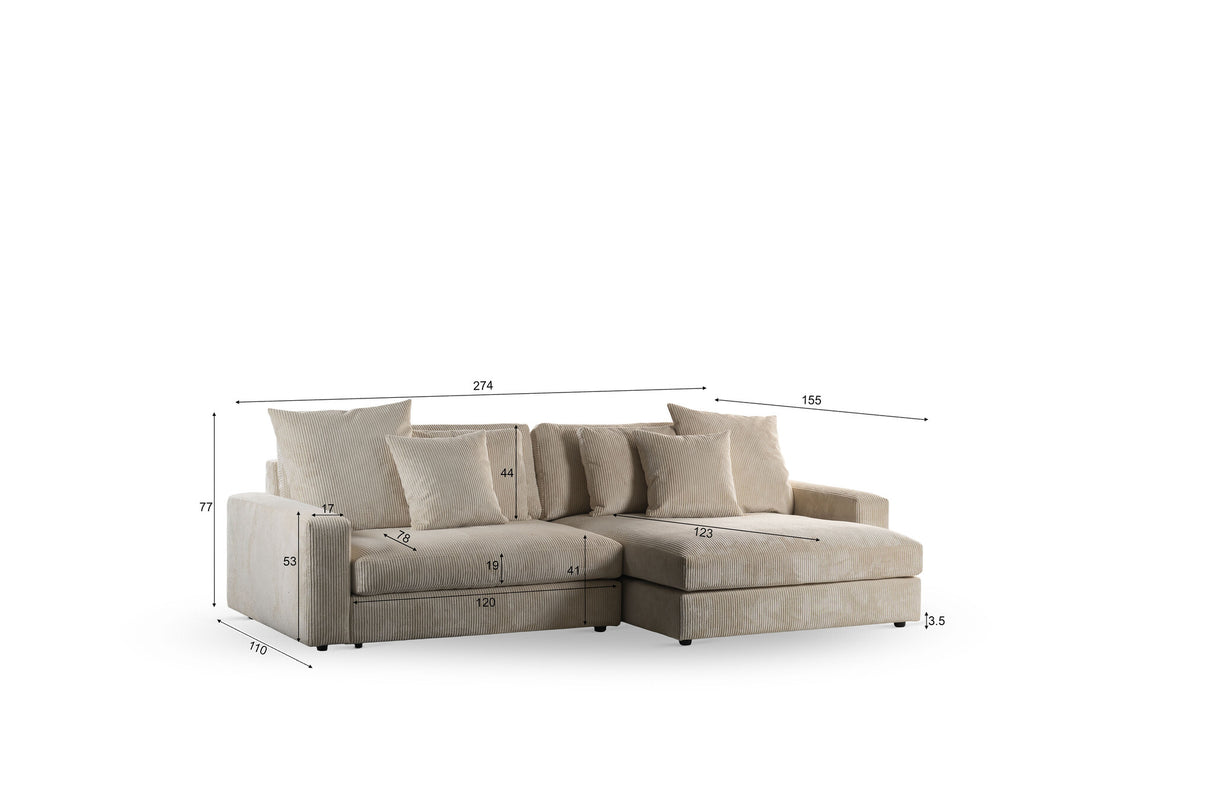 Sofá Kaia DH Interior Beige Blanco foto indicación de tamaño