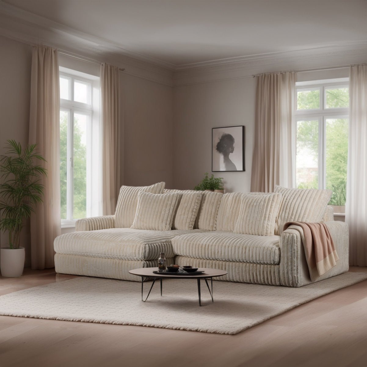 Sofá Nia DH Interior Beige Foto ambiental vista frontal en diagonal
