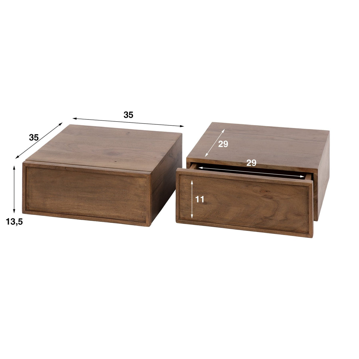 Mesita de noche flotante de acacia color caoba marrón industrial 