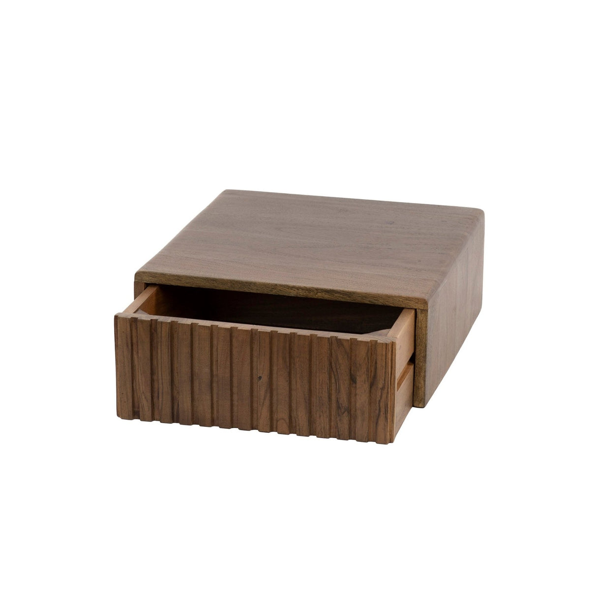 Mesita de noche flotante de madera de acacia color marrón ceniza – 1 cajón 