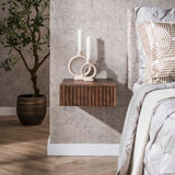 Mesita de noche flotante de madera de acacia color marrón ceniza – 1 cajón 