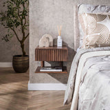 Mesita de noche flotante Acacia Drift Brown – 1 cajón 35 cm 