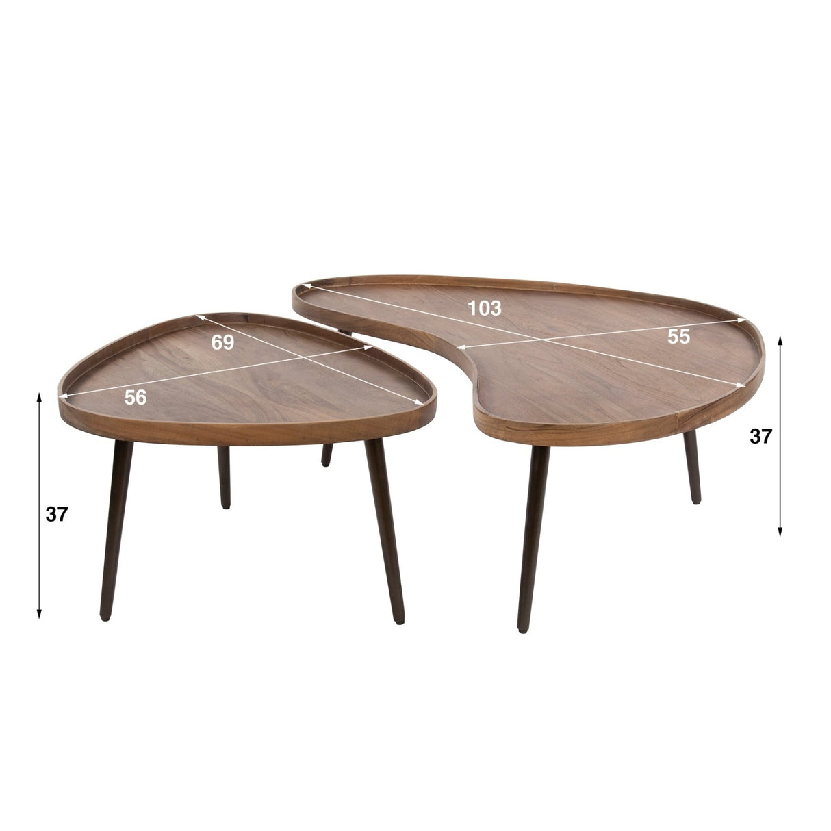 Conjunto de mesas de centro Kira – Madera de acacia orgánica marrón (set de 2) 