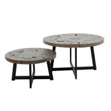 Mesa de café redonda Conjunto de Mase Teak Gray