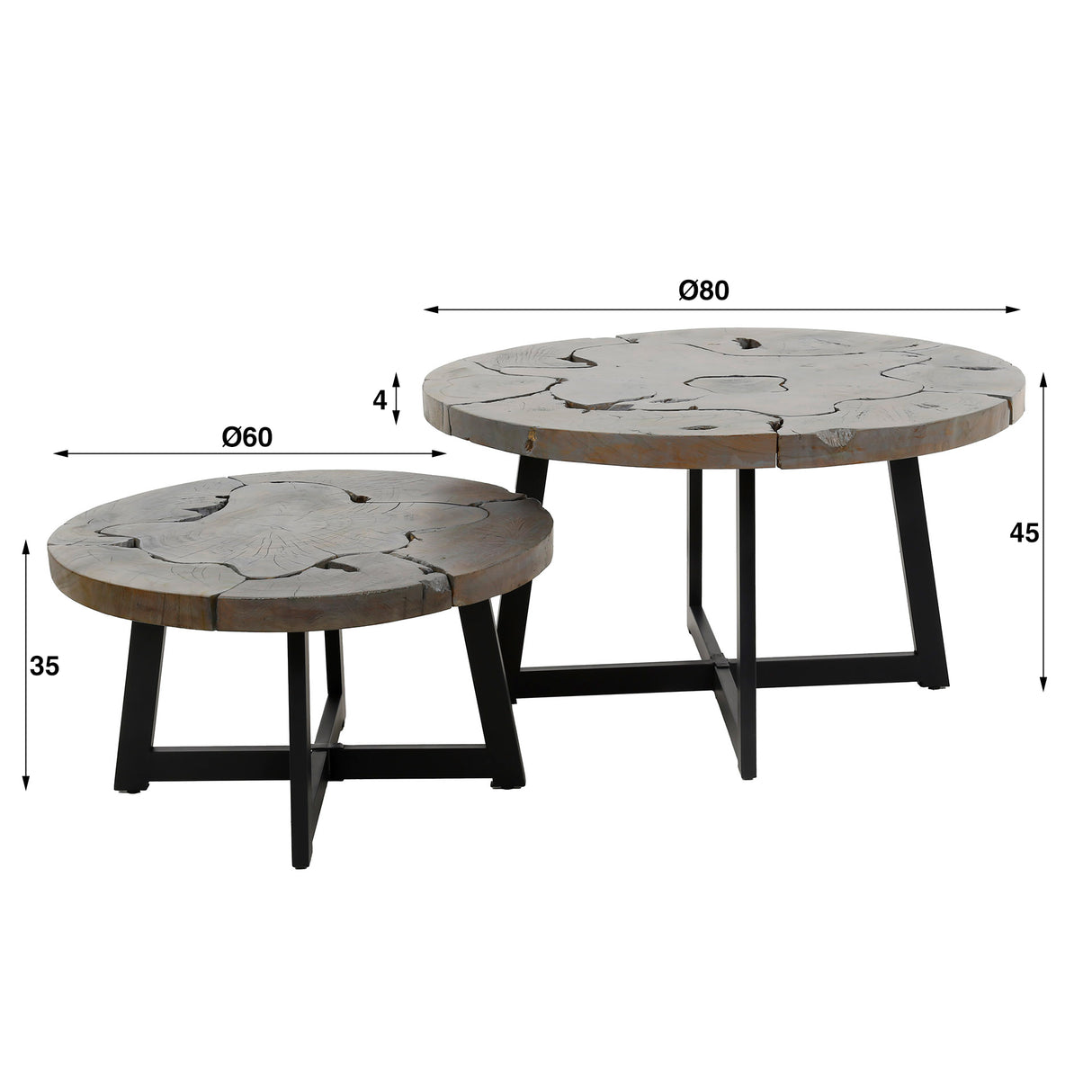 Mesa de café redonda Conjunto de Mase Teak Gray