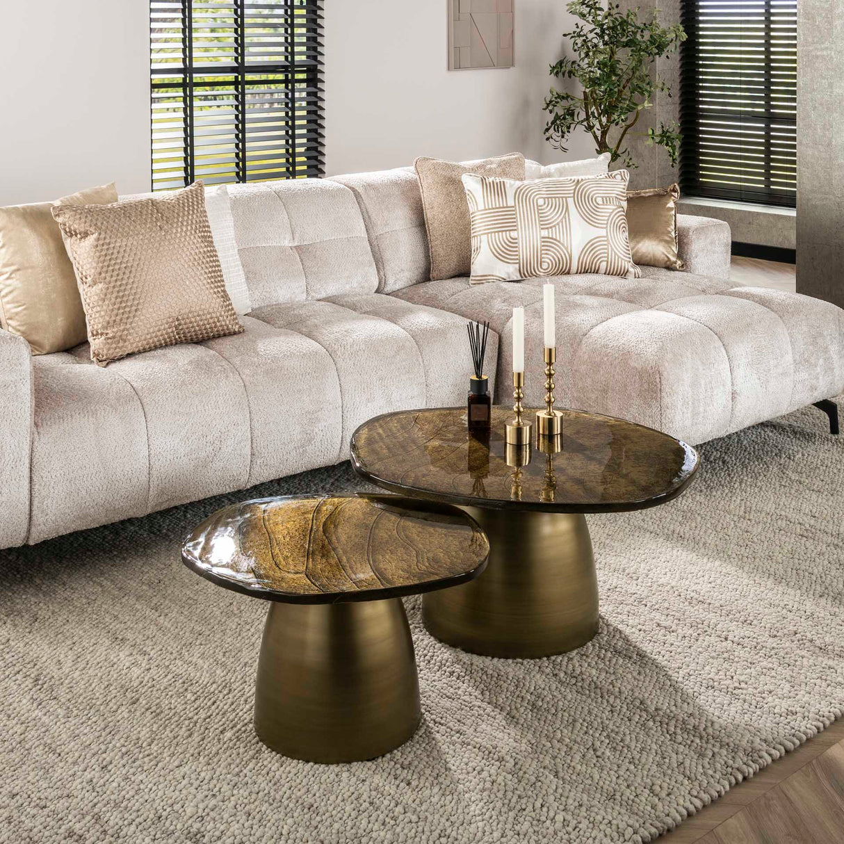 Salontafel Set Aurelia – Antiek Goud – Set van 2