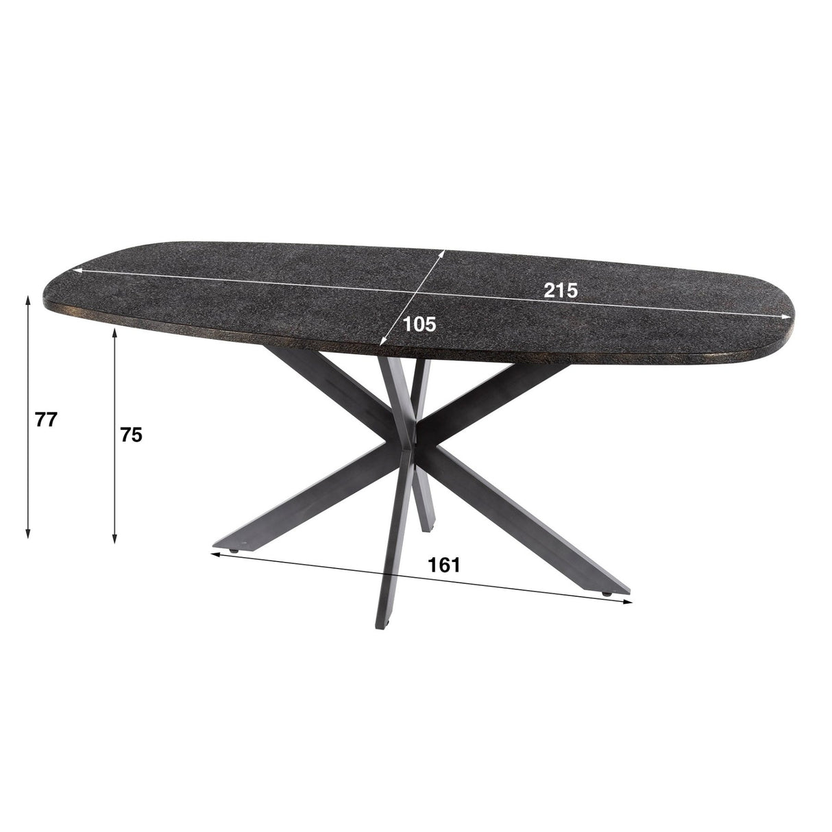 Eettafel Nova Deens Ovaal 215x105 cm - Grijs Metallic