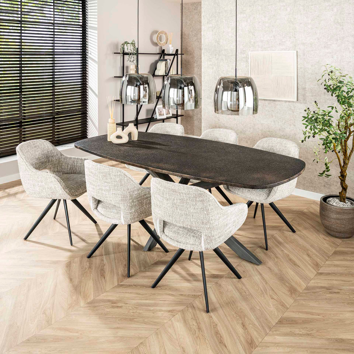 Eettafel Nova Deens Ovaal 215x105 cm - Grijs Metallic