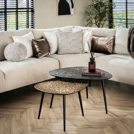 Marlo Salontafel set 2 Driehoekig patina zilver antiek brons
