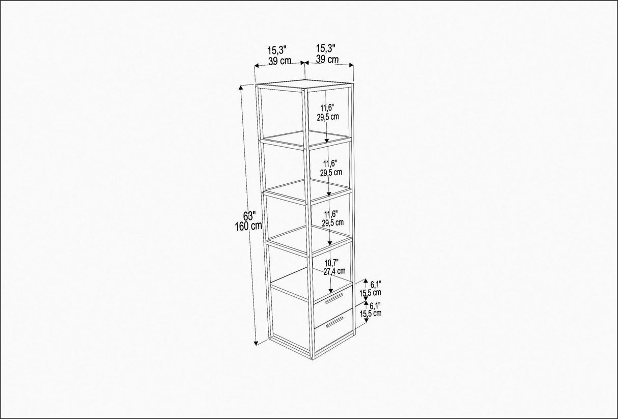 Librería Robbins White White Anthracite Melamine 39x160x39 cm