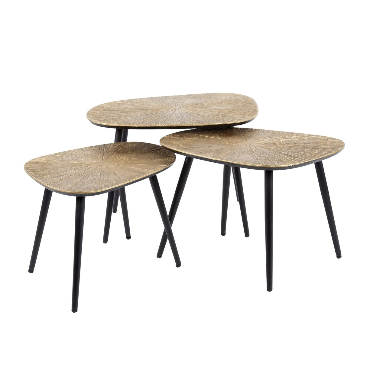 Arno Metal vierhoekige salontafel set van 3 antiek goud