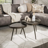 Conjunto de mesas de centro en forma de riñón, de metal líquido en tono bronce 