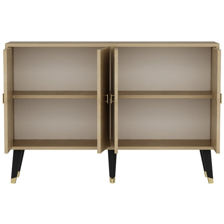 Ahart Consola aspecto roble con detalles dorados 120 cm Aspecto roble zafiro y compuesto de madera recubierto de melamina dorado