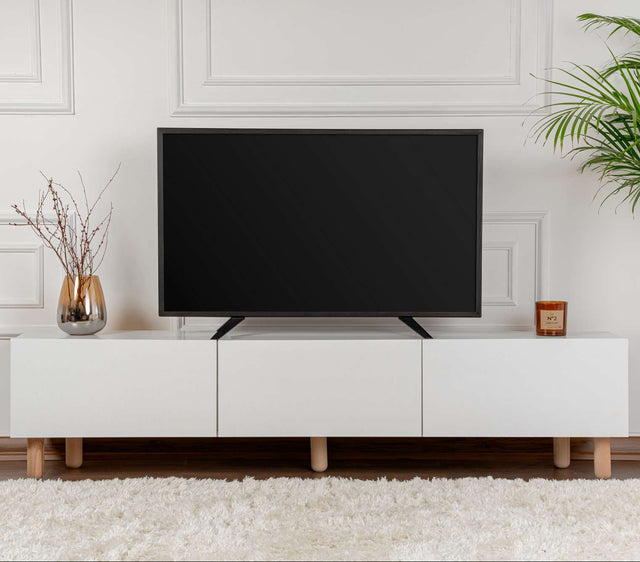 Alvin dressoir wit met houten poten 180 cm Melamine gecoat houtcomposiet