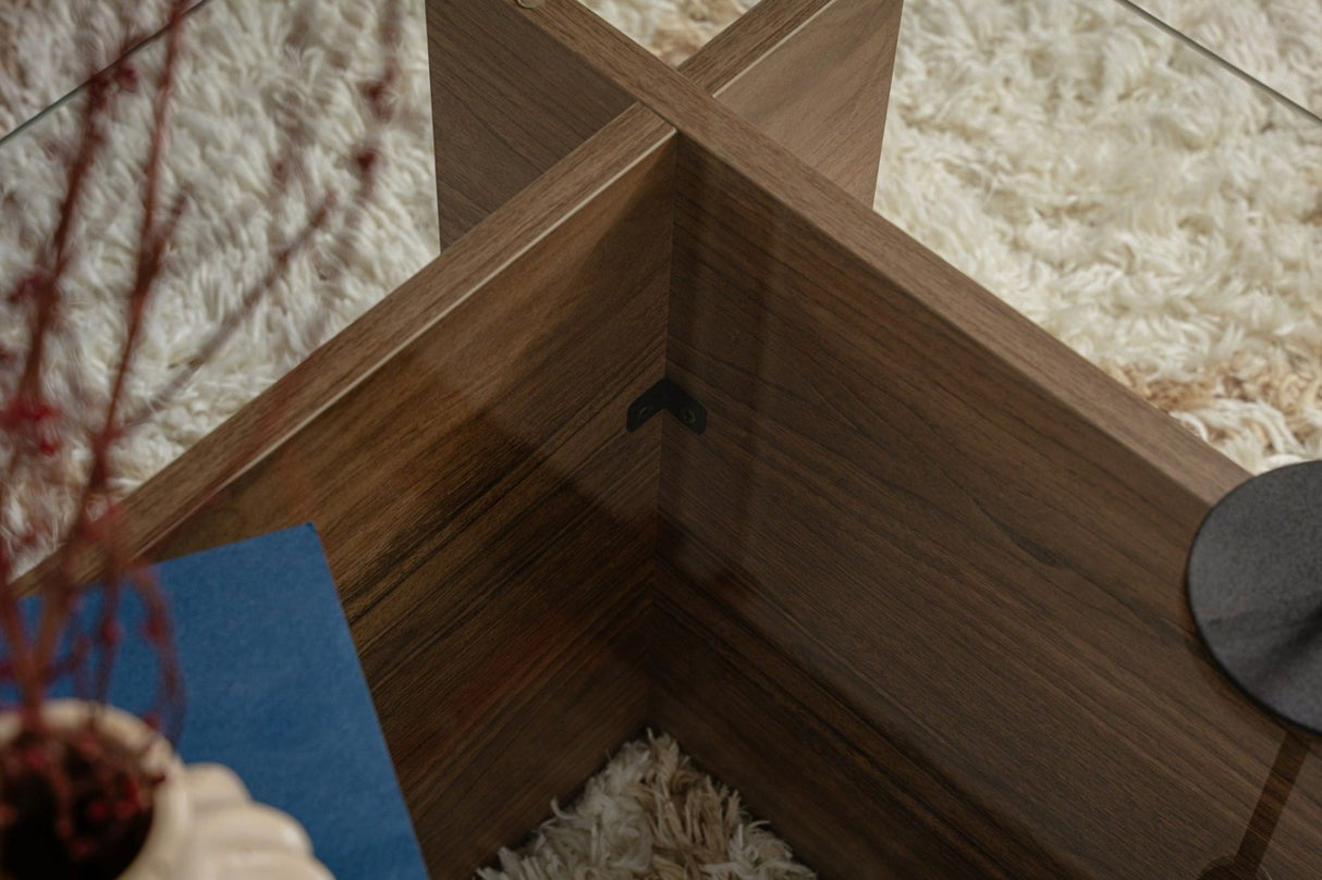 Salontafels - Rechthoekige Moderne Salontafel Vetroni Walnoot Look - Glas - 105x65 cm - Dimehouse