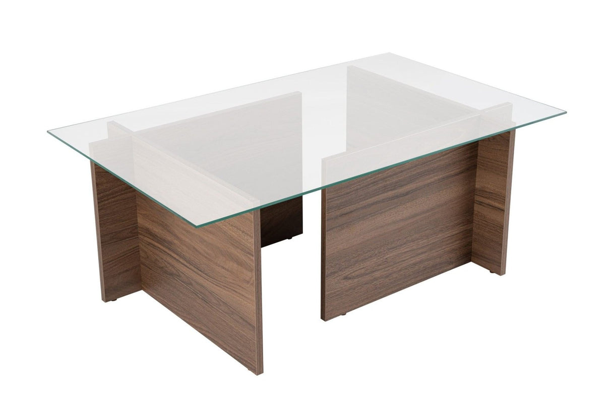 Salontafels - Rechthoekige Moderne Salontafel Vetroni Walnoot Look - Glas - 105x65 cm - Dimehouse