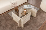 Salontafels - Rechthoekige Moderne Salontafel Vetroni Travertin Look - Glas - 105x65 cm - Dimehouse