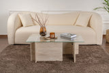 Salontafels - Rechthoekige Moderne Salontafel Vetroni Travertin Look - Glas - 105x65 cm - Dimehouse