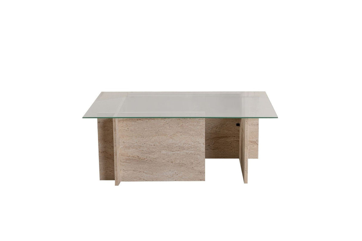 Salontafels - Rechthoekige Moderne Salontafel Vetroni Travertin Look - Glas - 105x65 cm - Dimehouse